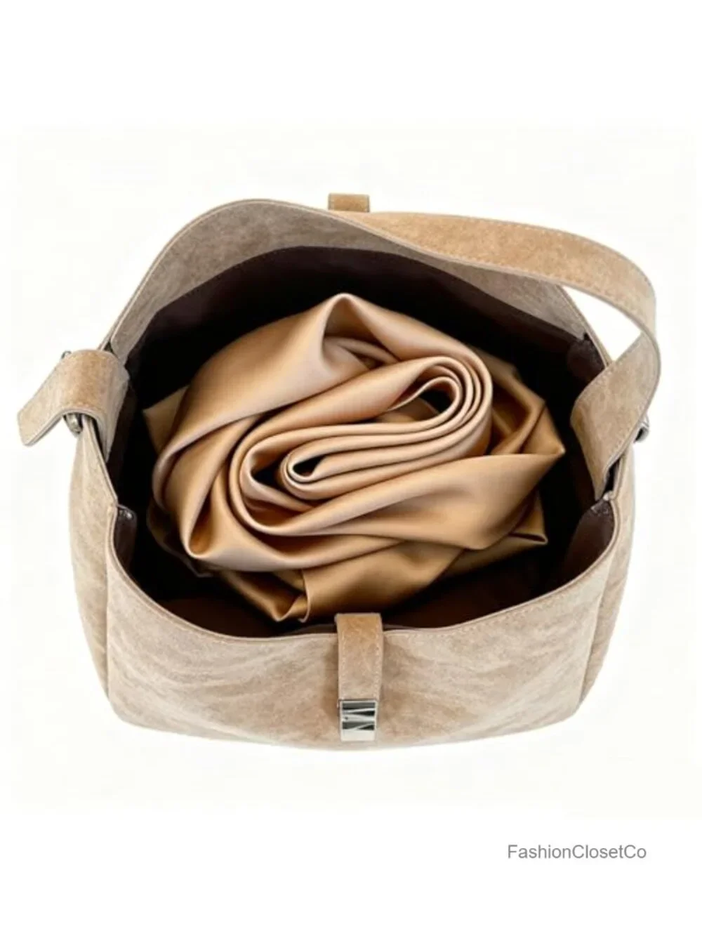 Vintage Suede Slouchy Hobo Shoulder Bag with Zippered Pouch